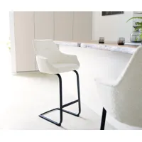 chaise-de-bar alja-flex bouclé blanc cadre luge plat métal noir ressorts ensachés