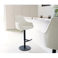 chaise-de-bar alja-flex bouclé blanc pied pivotant réglable en hauteur métal noir pivotant ressorts ensachés