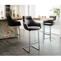 chaise-de-bar alja-flex cuir véritable noir cadre luge plat acier inoxydable ressorts ensachés