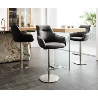 chaise-de-bar alja-flex cuir véritable noir pied pivotant réglable en hauteur acier inoxydable pivotant ressorts ensachés