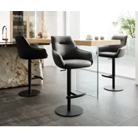 chaise-de-bar alja-flex cuir véritable noir pied pivotant réglable en hauteur métal noir pivotant ressorts ensachés