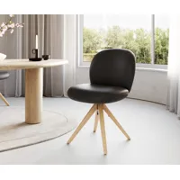 chaise-pivotante nube-flex cuir de vache noir pied en bois angulaire naturel ressorts ensachés pivote sur 180°