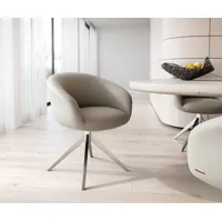 chaise-pivotante vinka-flex avec accoudoirs cuir de vache couleur boue pied croisé large acier inoxydable ressorts ensachés pivote sur 360°