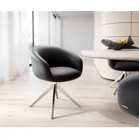 chaise-pivotante vinka-flex avec accoudoirs cuir de vache noir pied croisé large acier inoxydable ressorts ensachés pivote sur 360°