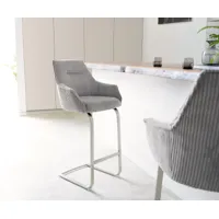 chaise-de-bar alja-flex velours côtelé gris argenté piétement luge plat acier inoxydable ressorts ensachés