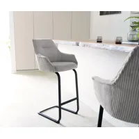 chaise-de-bar alja-flex velours côtelé gris argenté chaise cantilever plate métal noir ressorts ensachés