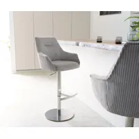 chaise-de-bar alja-flex velours côtelé gris argenté pied pivotant réglable en hauteur acier inoxydable pivotant ressorts ensachés
