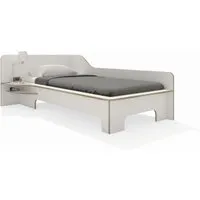 müller möbelwerkstätten lit d'une place plane  - cpl blanc avec bord en contreplaqué de bouleau - avec coffre de lit - à gauche