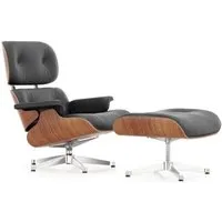 vitra lounge chair & ottoman - poli - cuir premium f nero - cerisier américain - dimensions nouvelles - 89 cm
