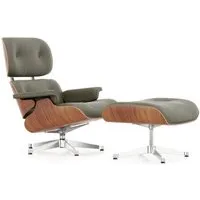 vitra lounge chair & ottoman - poli - cuir premium f kaki - cerisier américain - dimensions nouvelles - 89 cm