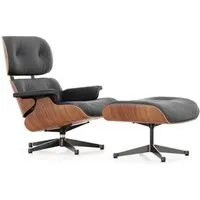 vitra lounge chair & ottoman - poli / côtés noirs - cuir premium f nero - cerisier américain - dimensions nouvelles - 89 cm