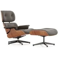 vitra lounge chair & ottoman - poli / côtés noirs - cuir premium f marron - cerisier américain - dimensions nouvelles - 89 cm