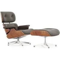 vitra lounge chair & ottoman - poli - cuir premium f marron - cerisier américain - dimensions classiques - 84 cm