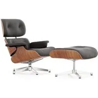 vitra lounge chair & ottoman - poli - cuir premium f chocolat - cerisier américain - dimensions classiques - 84 cm