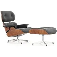 vitra lounge chair & ottoman - poli - cuir premium f nero - cerisier américain - dimensions classiques - 84 cm