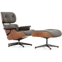 vitra lounge chair & ottoman - poli / côtés noirs - cuir premium f marron - cerisier américain - dimensions classiques - 84 cm