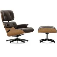 vitra lounge chair & ottoman - poli / côtés noirs - cuir premium f chocolat - cerisier américain - dimensions classiques - 84 cm