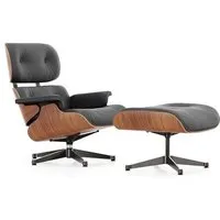 vitra lounge chair & ottoman - poli / côtés noirs - cuir premium f nero - cerisier américain - dimensions classiques - 84 cm