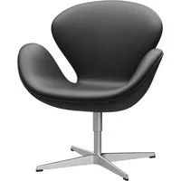fritz hansen fauteuil der schwan - cuir essential noir - aluminium