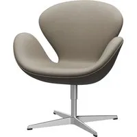 fritz hansen fauteuil der schwan - cuir essential gris clair - aluminium