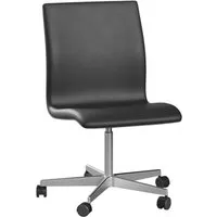 fritz hansen chaise de bureau oxford à roulettes 5 branches dossier bas - hauteur d'assise fixe - cuir noir - sans accoudoirs