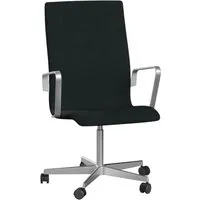 fritz hansen chaise de bureau oxford à roulettes 5 branches dossier moyen - hauteur d'assise fixe - remix noir - avec accoudoirs