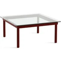 hay table basse kofi carrée - verre transparent - chêne verni rouge (à base d'eau) - 80 x 80 cm