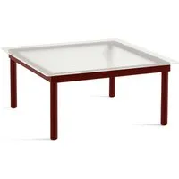 hay table basse kofi carrée - verre teinté rouge - chêne verni rouge (à base d'eau) - 80 x 80 cm