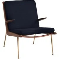 &tradition fauteuil lounge boomerang hm2 - loop marine k5042/40 - noyer huilé - laiton