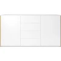 müller möbelwerkstätten armoire modular plus avec deux portes et quatre tiroirs - mélamine/blanche & bordure en contreplaqué verni de bouleau
