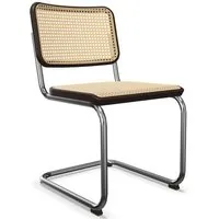 thonet chaise à piétement luge s 32 v - hêtre teinté brun foncé (tp 89). - patins en plastique noir avec feutre