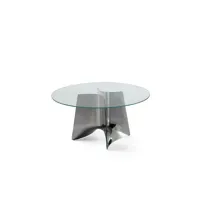 table ronde en cristal et aluminium bentz 140 grey par jeff miller