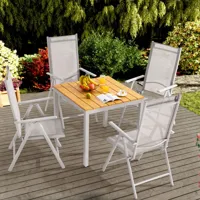 table et chaises de jardin bern crème en alu et composite