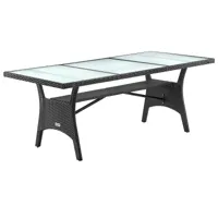 table de jardin polyrotin takeo noire 190x90x74cm verre