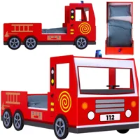 lit enfant camion pompier 200x90cm rouge avec sommier