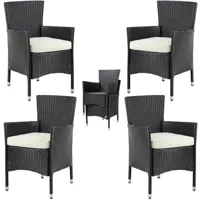 4x chaises de jardin noir/crème en polyrotin empilables