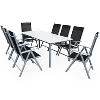 table et chaises de jardin bern noir gris en alu 9pcs