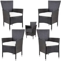 4x chaises de jardin marron/crème en polyrotin empilables