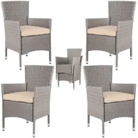 4x chaises de jardin beige/crème en polyrotin empilables