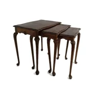 ensemble de 3 tables gigognes empilables en bois style louis xv moderniste du milieu siècle ouvragées
