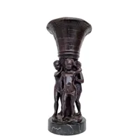 un vase en bronze vintage/antique flanqué de ces garçons - pièce maîtresse vintage pot fleurs cheminée antiquités français