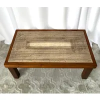 table basse en céramique d'art et bois signé jean d'asti de vallauris, table massif vintage années 60, d'art
