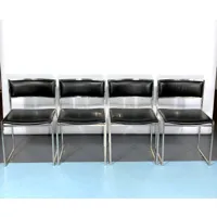 romeo rega, ensemble de quatre chaises salle à manger en chrome et cuir des années 60