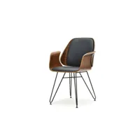 nouvelle chaise de bureau à manger style scandi rétro en faux cuir noir et bois noyer - 2 couleurs