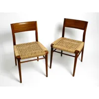 deux chaises wilkhahn originales des années 60 en noyer avec maille de panier jonc | modèle 351 par georg leowald