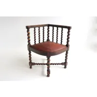 chaise d'angle en bois rustique antique chaise tricot torsadé d'orge d'appoint anglais siège cuir chauffeuse maison de ferme provincial