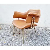 rare fauteuil lounge du milieu siècle/chaise de bureau vintage en cuir marron chaises rétro meubles salon italie 1970 années 70