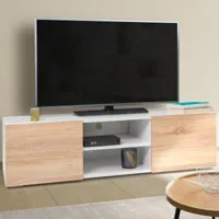 meuble tv blanc et imitation hêtre