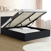 lit coffre avec tête de lit noir 140x190 cm