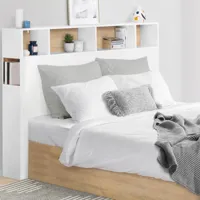 tête de lit avec rangement intégré 145 cm blanc et bois façon hêtre